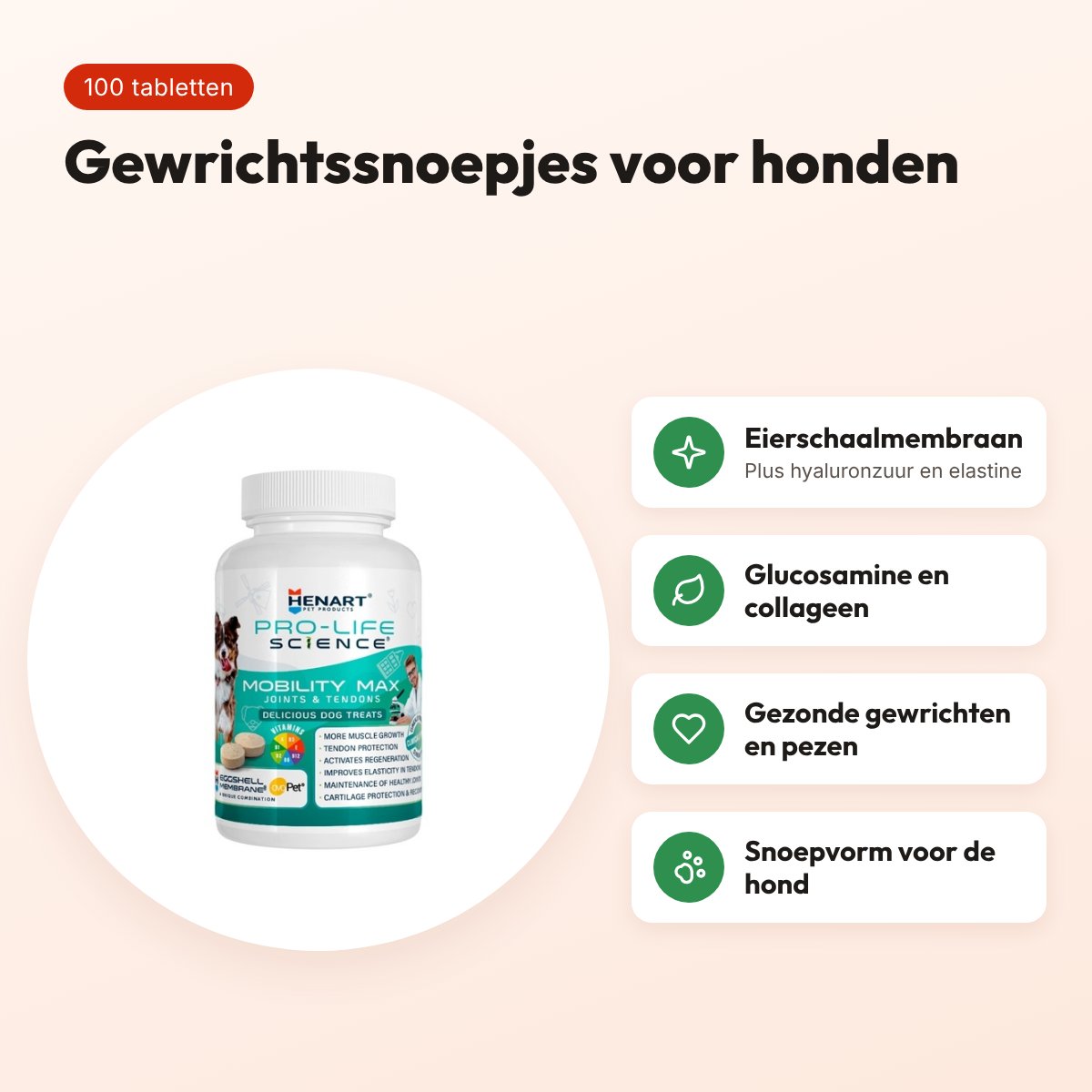 Henart Pro Life Science Mobility Max hond 100 tabletten – gewrichten – voordelen