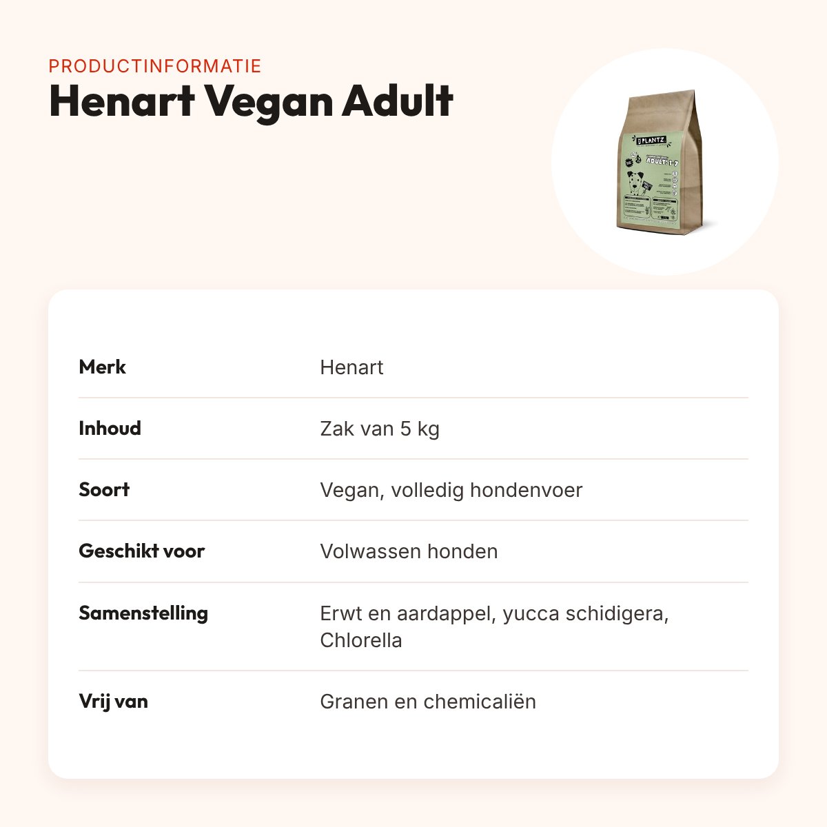 Henart Vegan hondenvoer Adult erwt en aardappel 5 kg – productinformatie