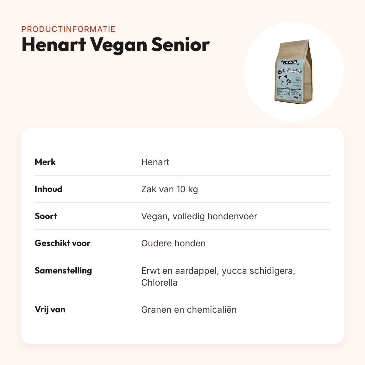 Henart Vegan hondenvoer Senior erwt en aardappel 10 kg – productinformatie
