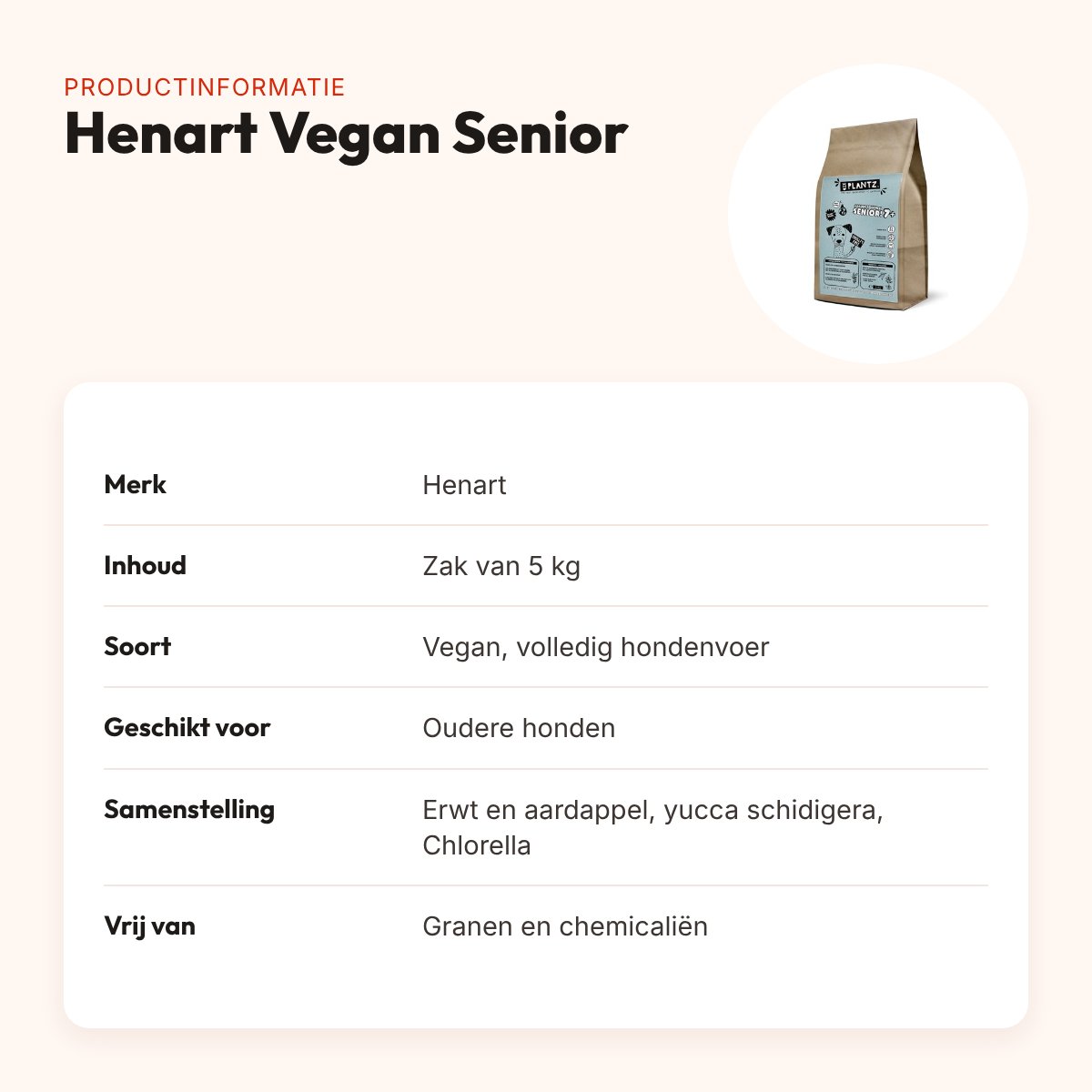 Henart Vegan hondenvoer Senior erwt en aardappel 5 kg – productinformatie