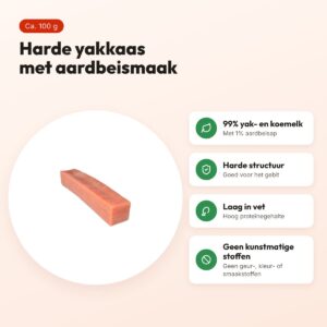 Henart yakkaas hondensnack aardbeismaak 100 g – harde snack – voordelen