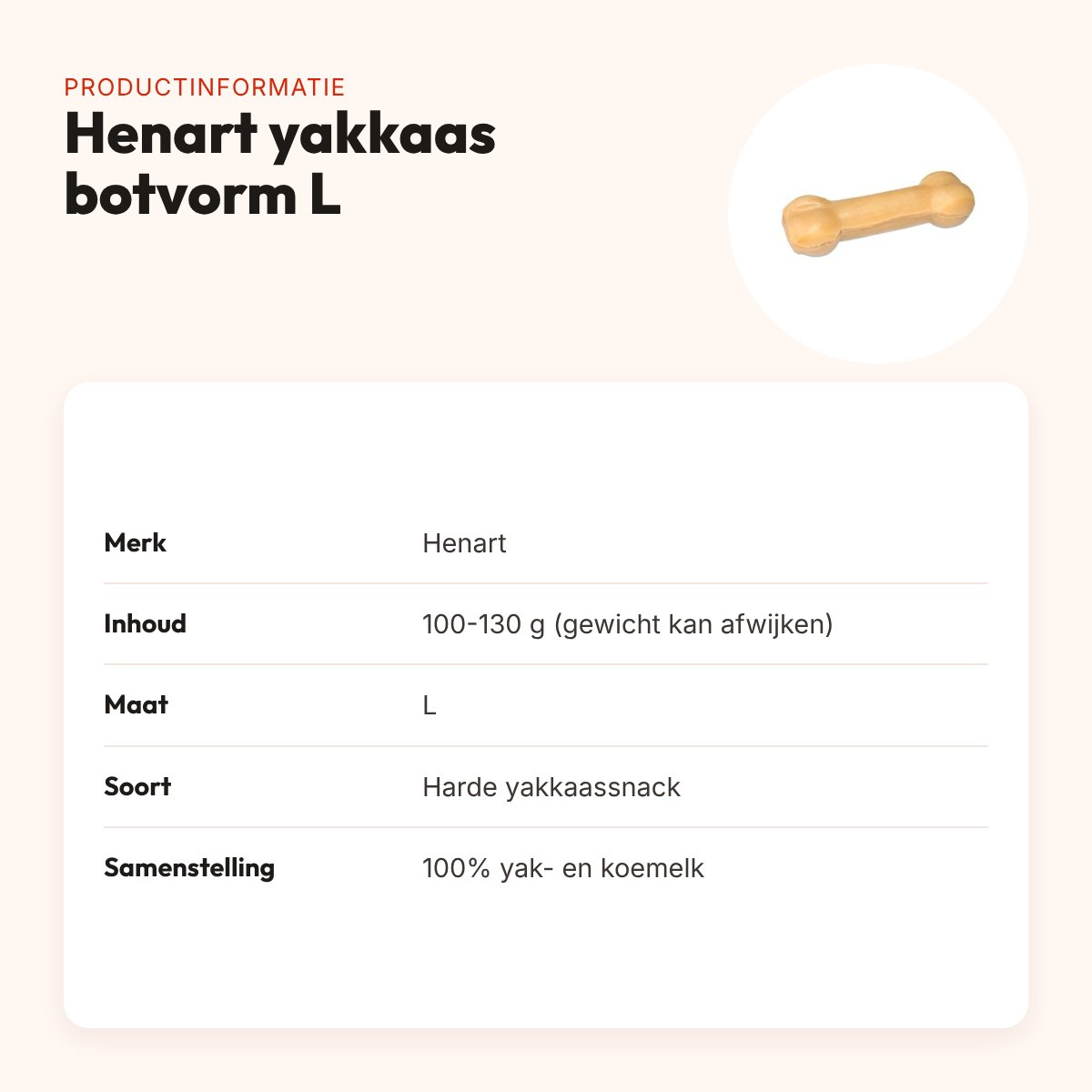 Henart yakkaas hondensnack botvorm L 100-130 g – harde snack – productinformatie