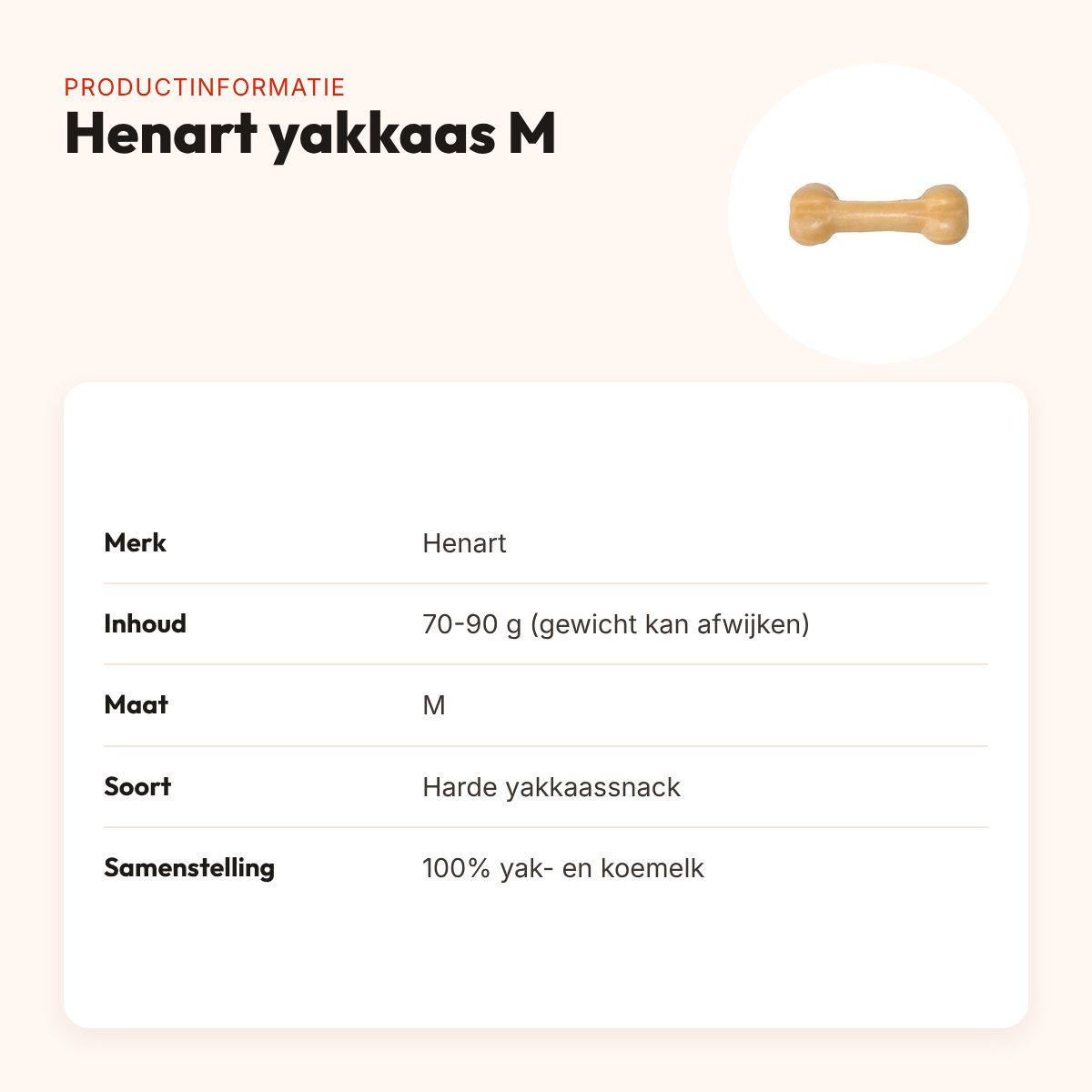 Henart yakkaas hondensnack botvorm M 70-90 g – harde snack – productinformatie