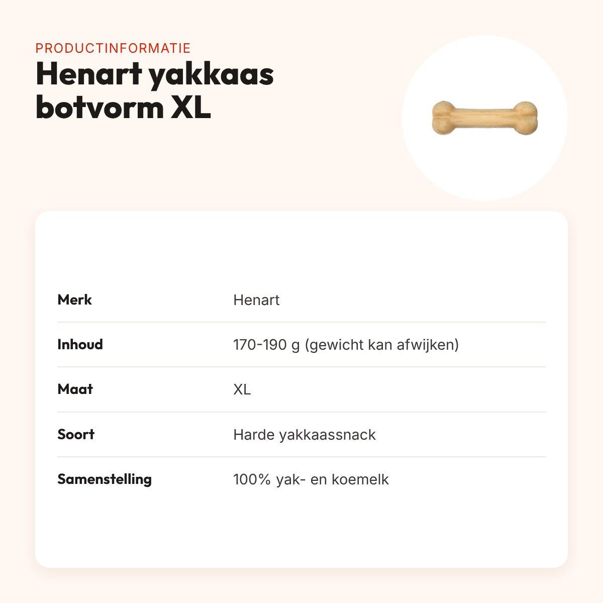 Henart yakkaas hondensnack botvorm XL 170-190 g – harde snack – productinformatie