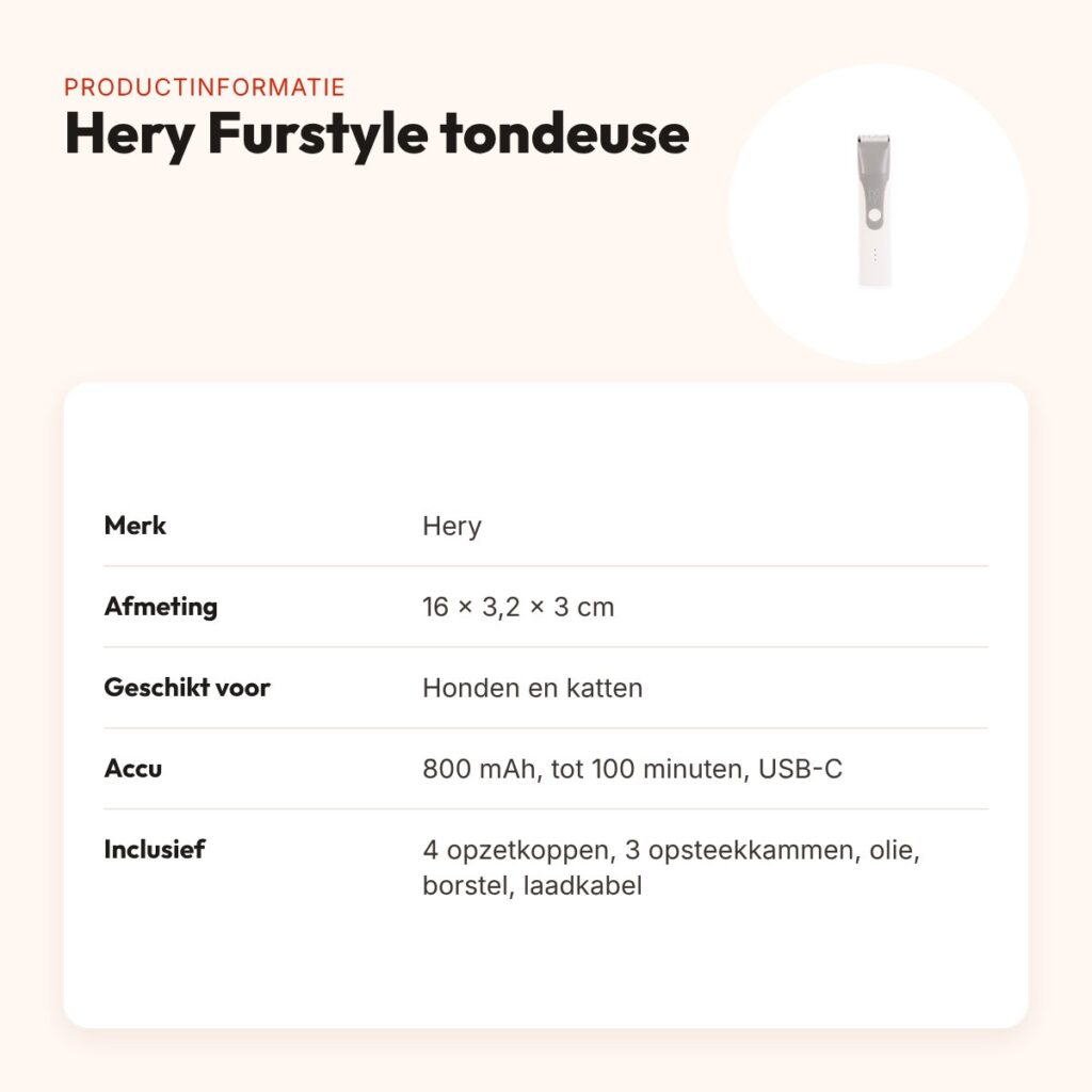 Hery Furstyle tondeuse voor hond en kat met 4 opzetkoppen – 800 mAh – productinformatie