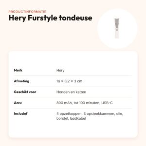Hery Furstyle tondeuse voor hond en kat met 4 opzetkoppen – 800 mAh – productinformatie