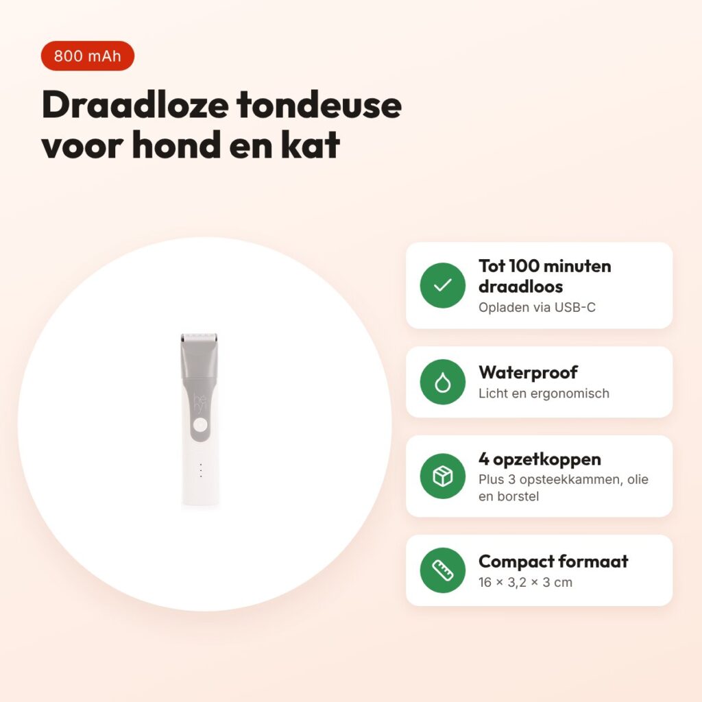 Hery Furstyle tondeuse voor hond en kat met 4 opzetkoppen – 800 mAh – voordelen