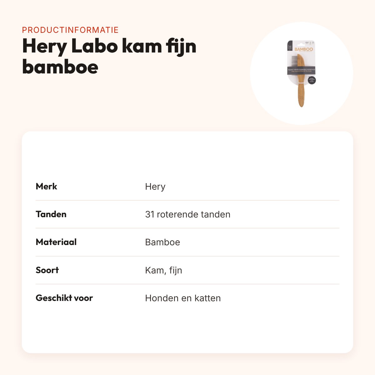 Hery Labo kam fijn met roterende tanden bamboe 31 tanden – productinformatie