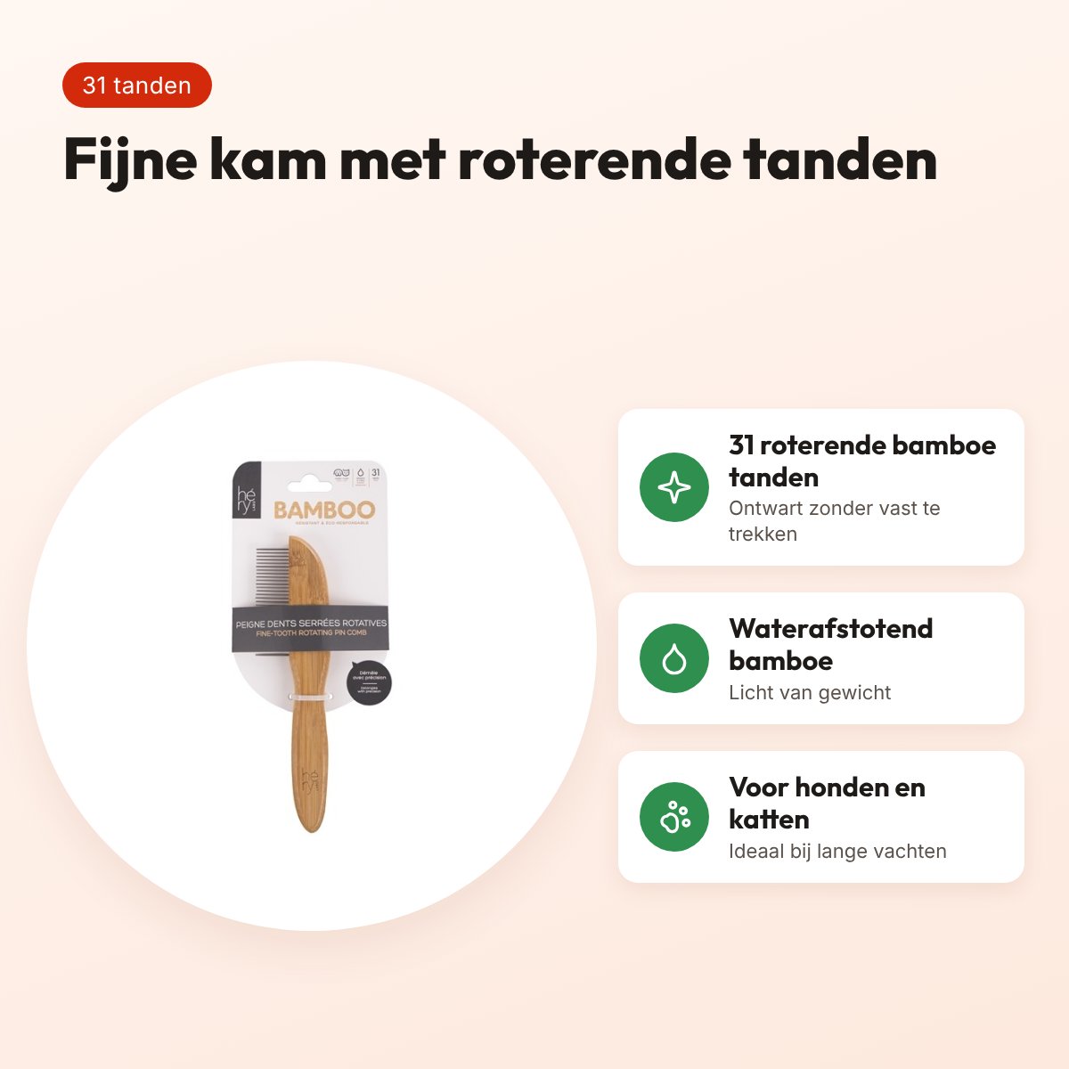 Hery Labo kam fijn met roterende tanden bamboe 31 tanden – voordelen