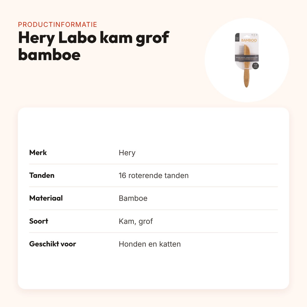 Hery Labo kam grof met roterende tanden bamboe 16 tanden – productinformatie