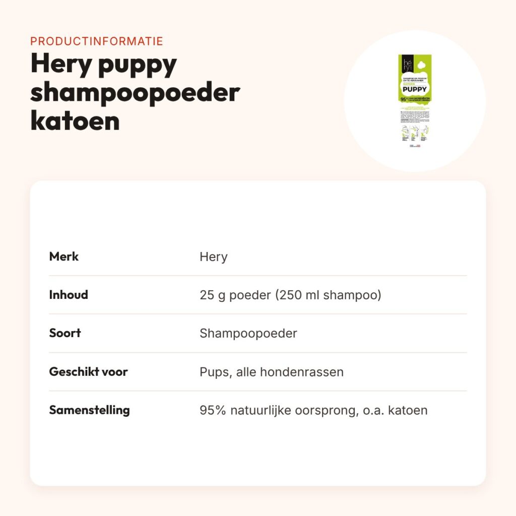 Hery puppy shampoopoeder katoen 25 g – milde reiniging – productinformatie
