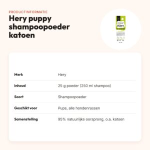 Hery puppy shampoopoeder katoen 25 g – milde reiniging – productinformatie
