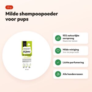 Hery puppy shampoopoeder katoen 25 g – milde reiniging – voordelen