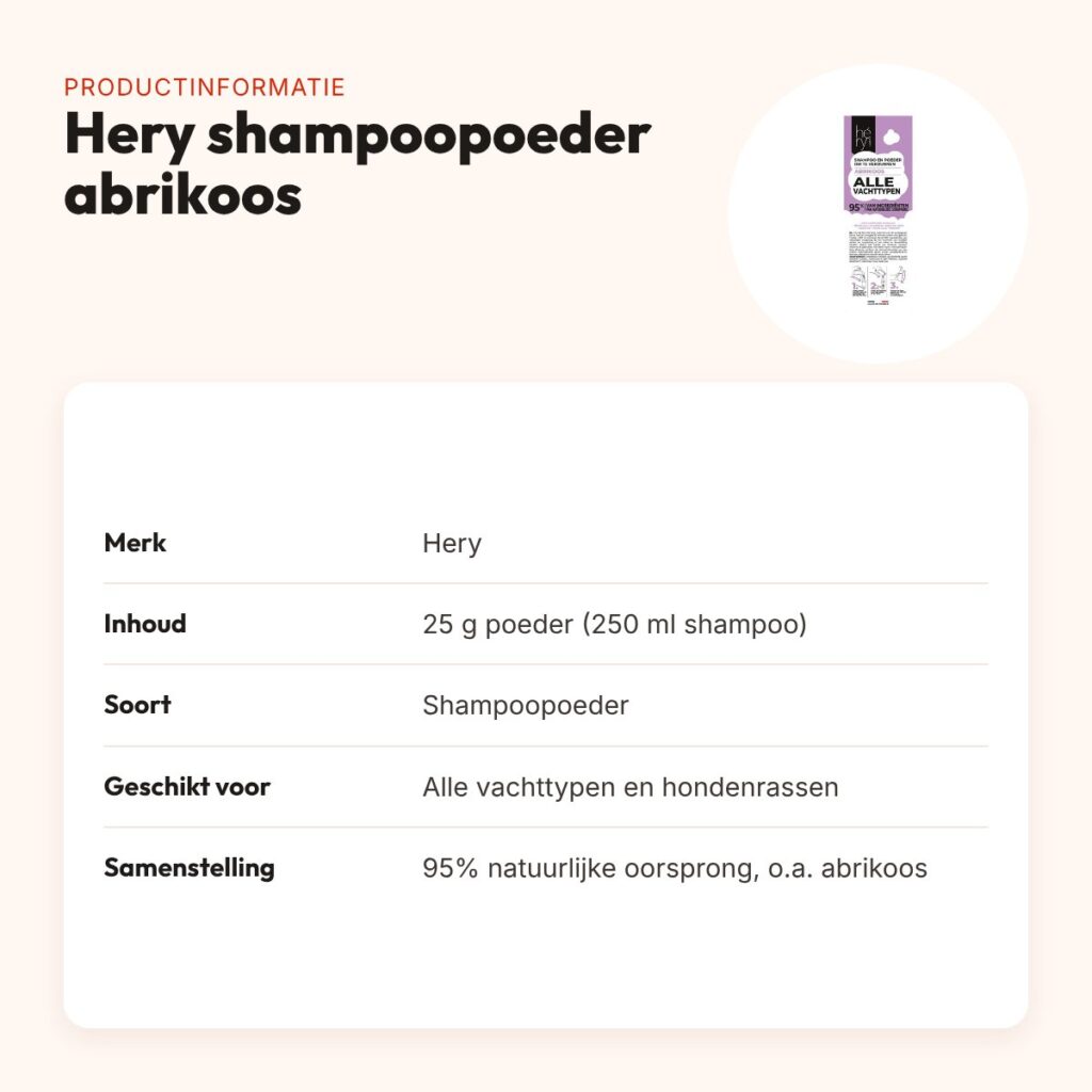 Hery shampoopoeder alle vachttypen abrikoos 25 g – productinformatie