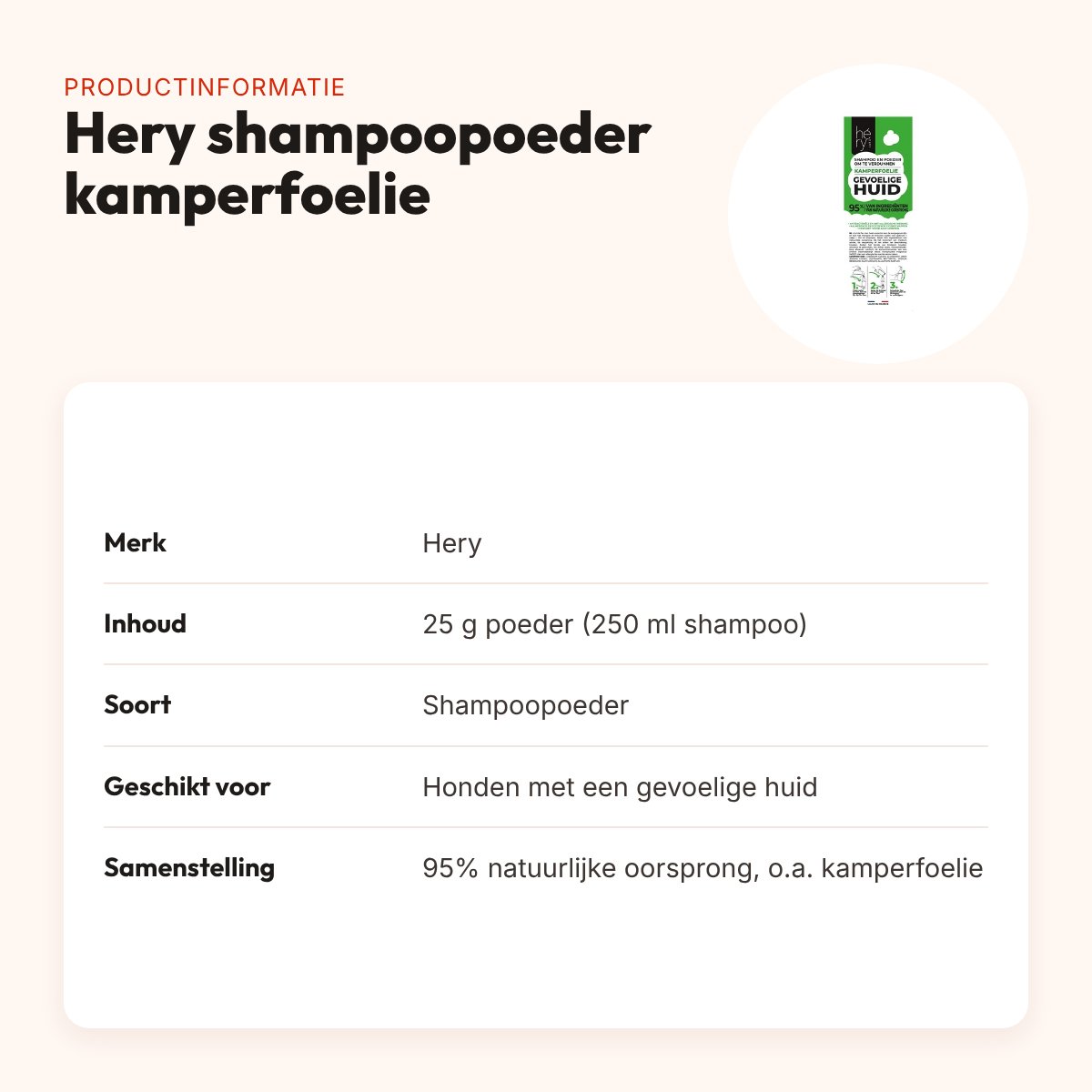 Hery shampoopoeder gevoelige huid kamperfoelie 25 g – productinformatie