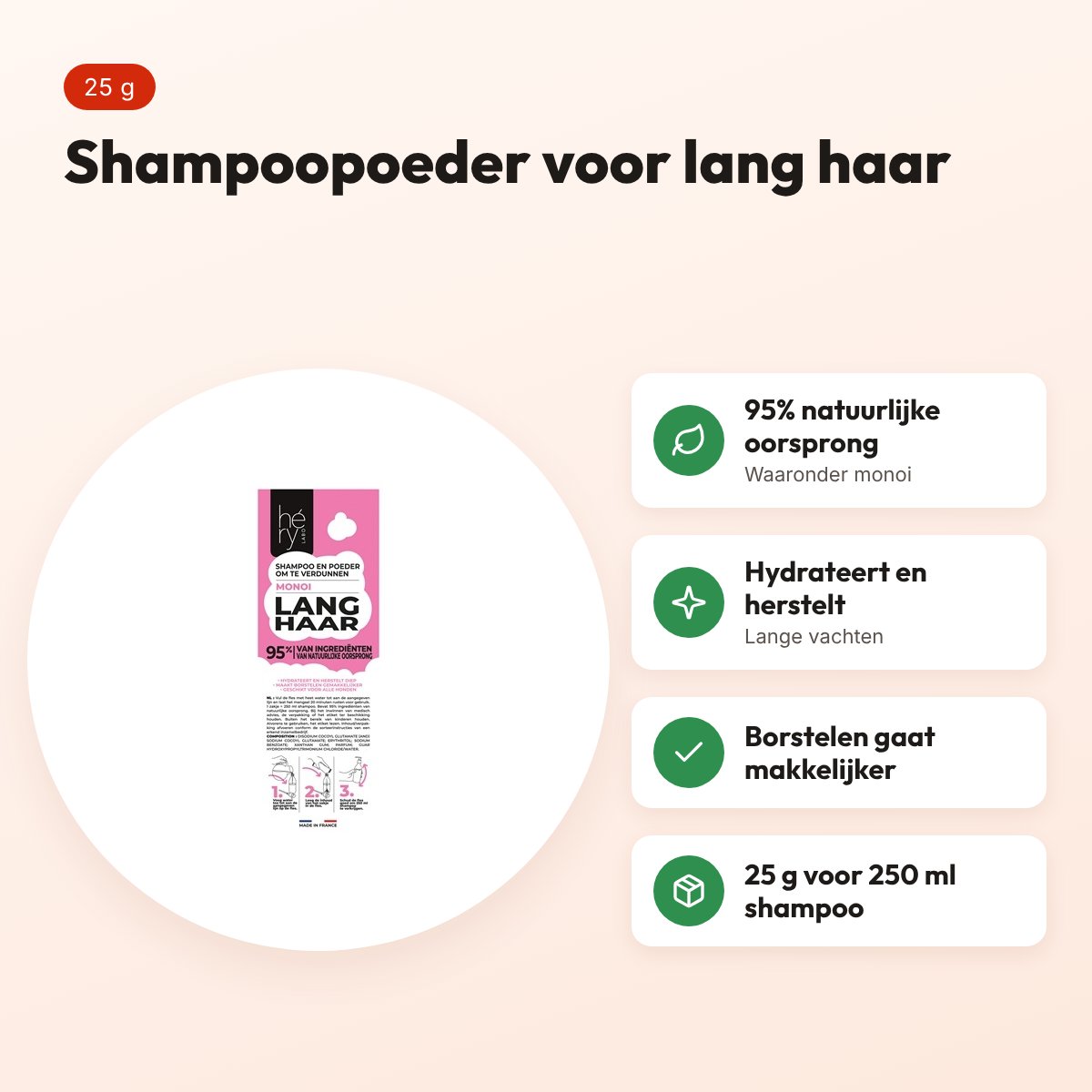 Hery shampoopoeder lang haar monoi 25 g – langharige vacht – voordelen