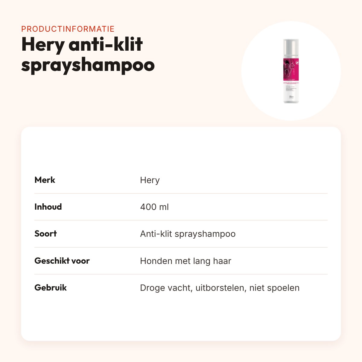 Hery voedende anti-klit sprayshampoo lang haar 400 ml – productinformatie