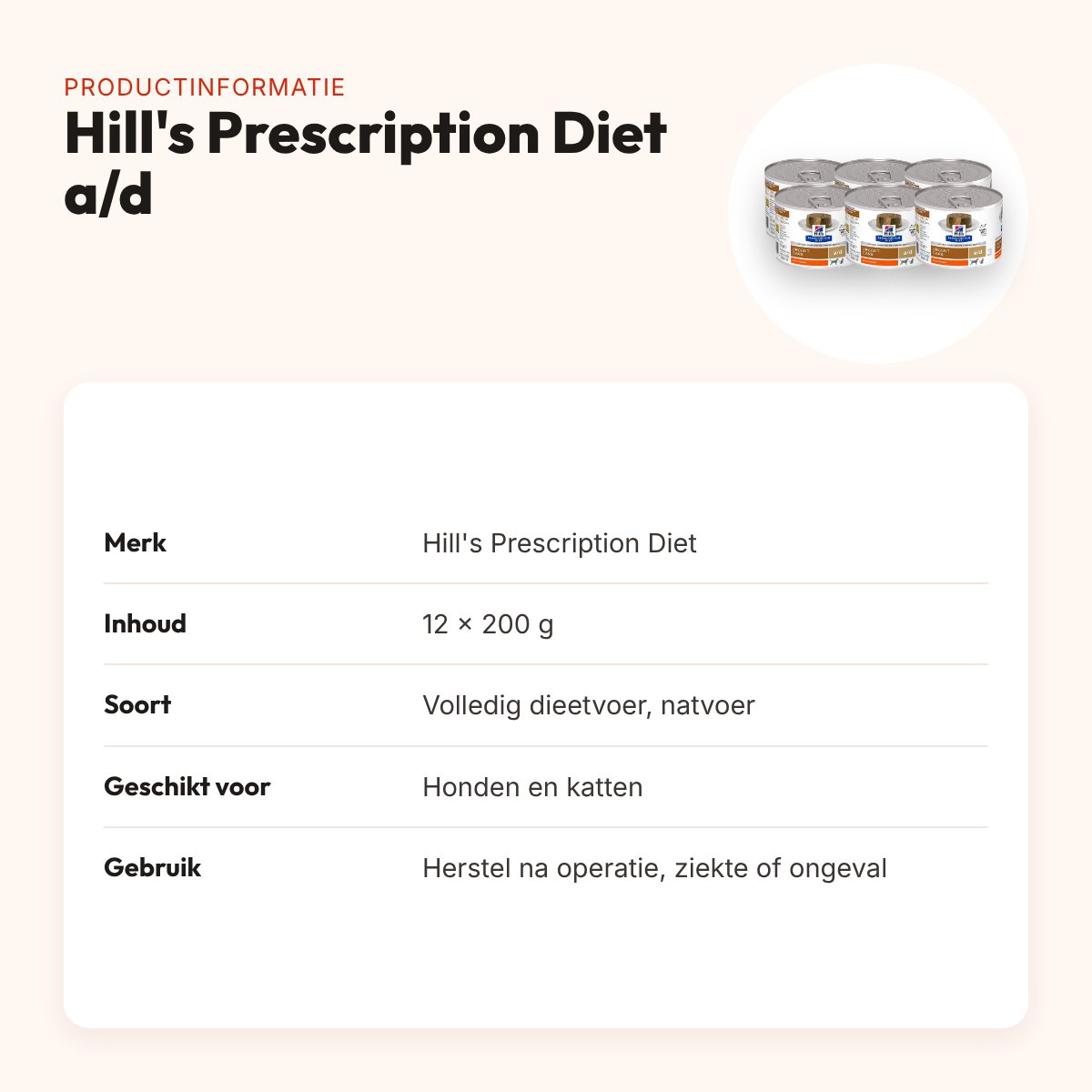 Hill's Prescription Diet a/d Urgent Care 12 x 200 g – voor honden en katten – productinformatie