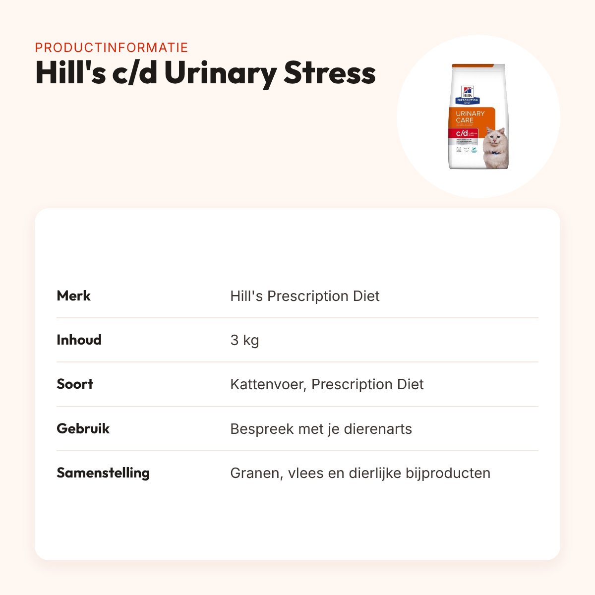 Hill's Prescription Diet kattenvoer c/d Feline Urinary Stress 3 kg – productinformatie