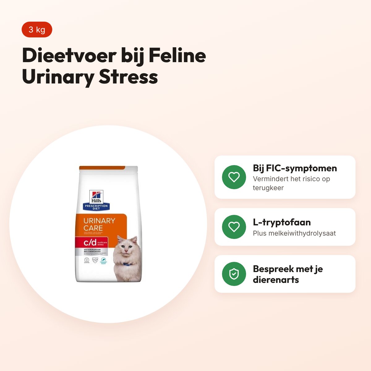 Hill's Prescription Diet kattenvoer c/d Feline Urinary Stress 3 kg – voordelen