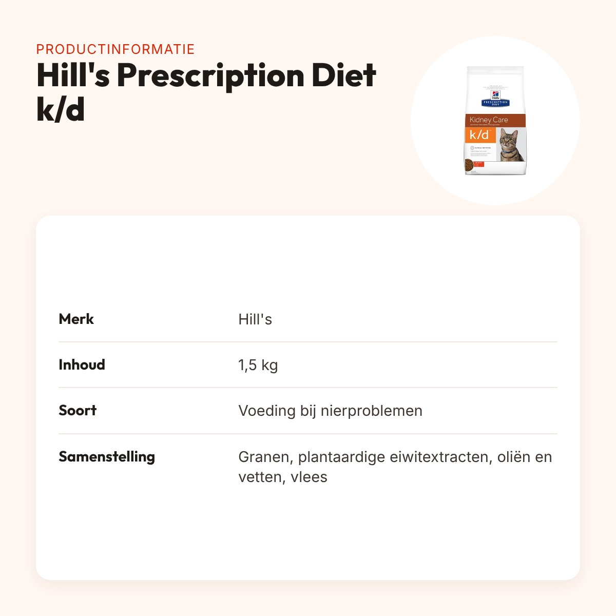 Hill's Prescription Diet kattenvoer Feline k/d 1,5 kg – nierdieet – productinformatie