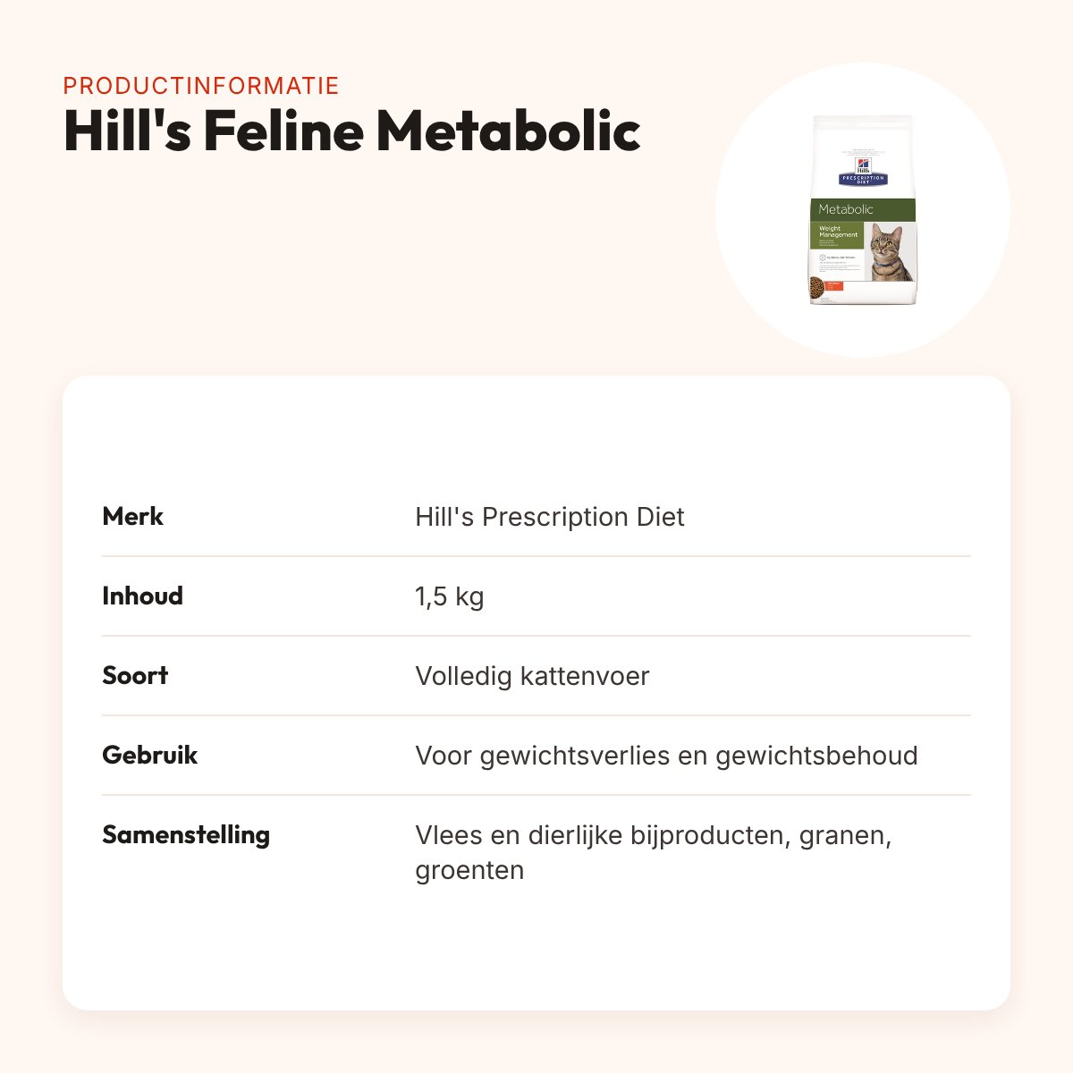 Hill's Prescription Diet kattenvoer Feline Metabolic 1,5 kg – productinformatie