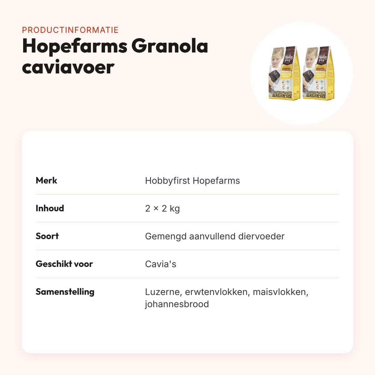 Hobbyfirst Hopefarms caviavoer Granola 2 kg – multipack 2 stuks – productinformatie
