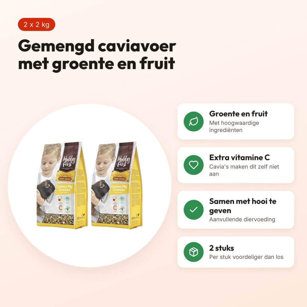 Hobbyfirst Hopefarms caviavoer Granola 2 kg – multipack 2 stuks – voordelen