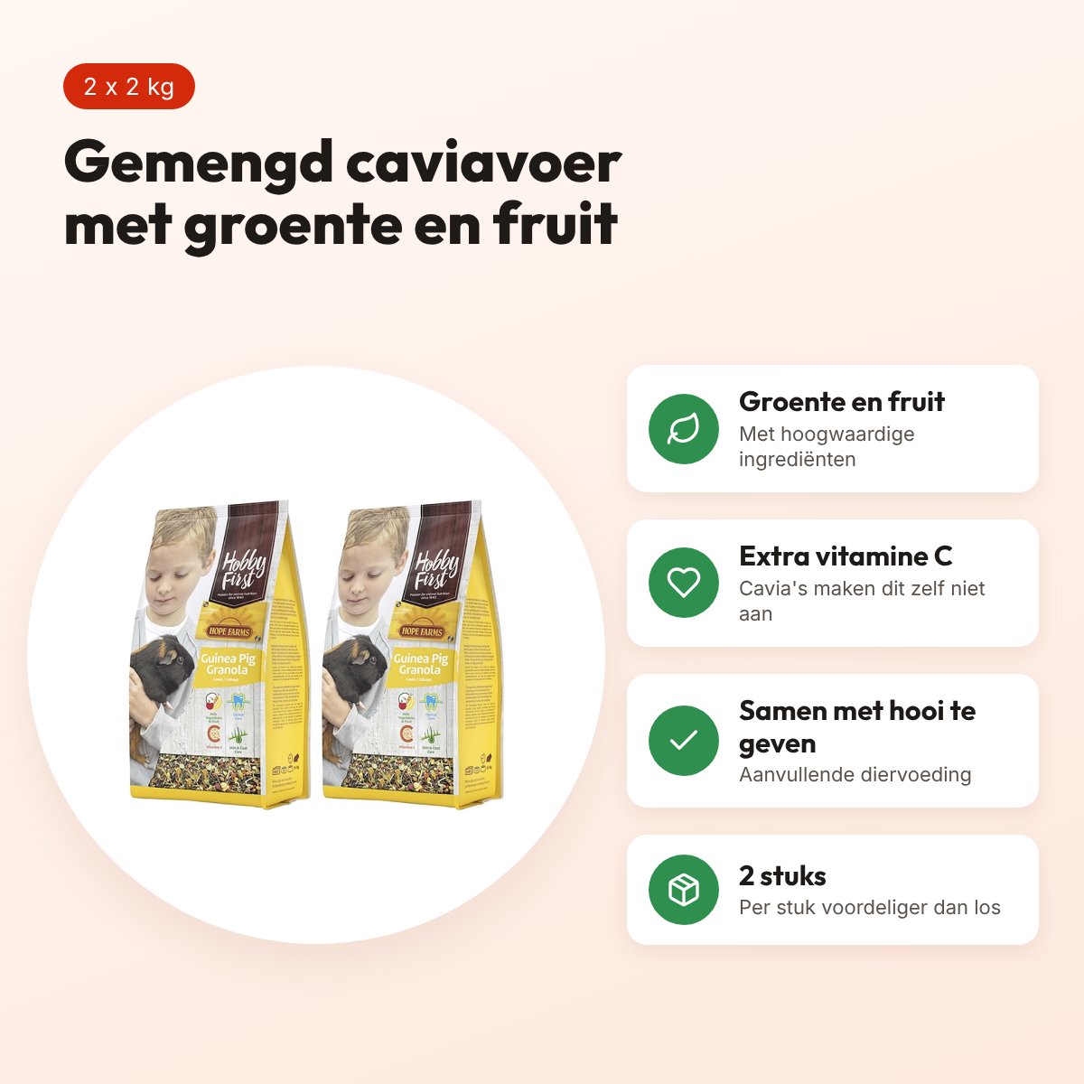 Hobbyfirst Hopefarms caviavoer Granola 2 kg – multipack 2 stuks – voordelen
