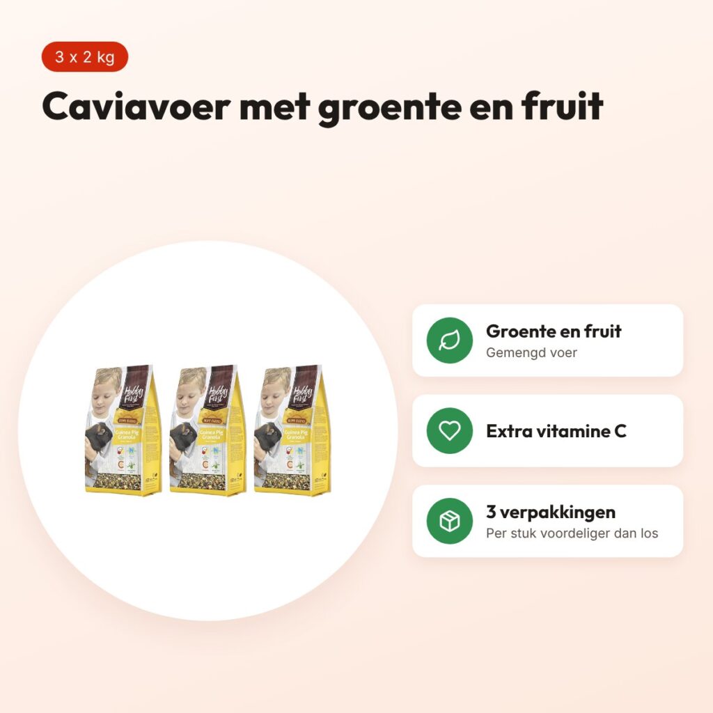 Hobbyfirst Hopefarms Guinea Pig Granola caviavoer 2 kg – multipack 3 stuks – voordelen
