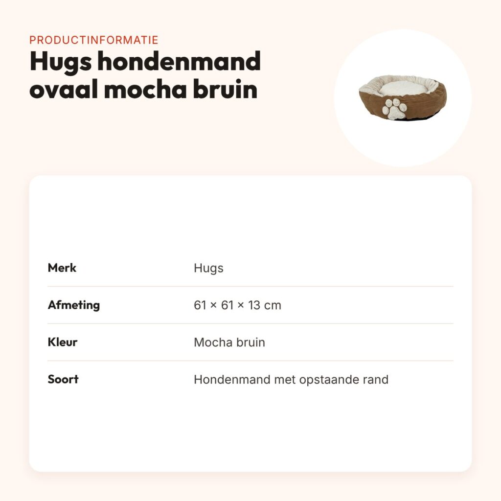 Hugs hondenmand ovaal mocha bruin 61 x 61 x 13 cm – zacht – productinformatie