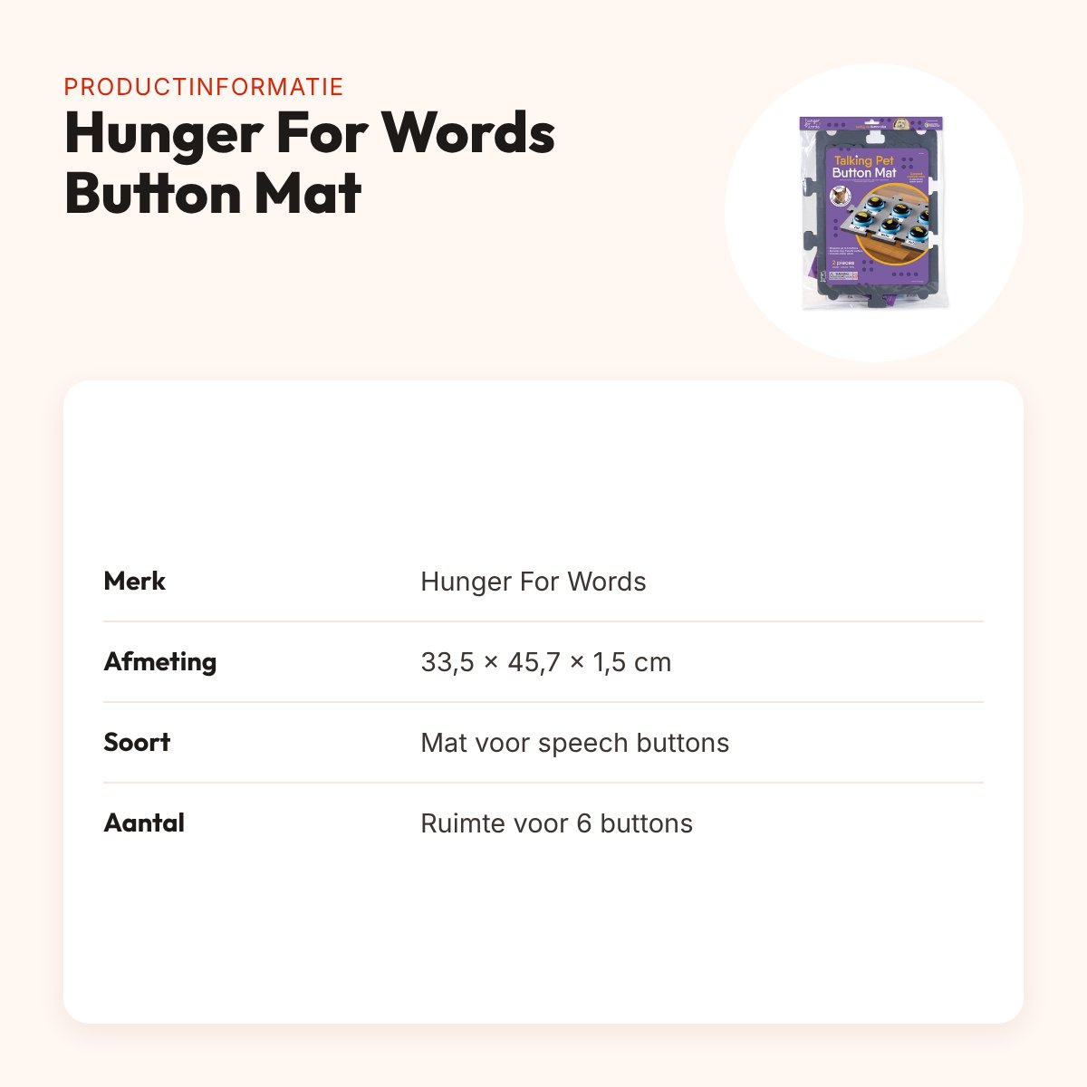 Hunger For Words Talking Pet Button Mat 33,5 x 45,7 cm – speech buttons – productinformatie