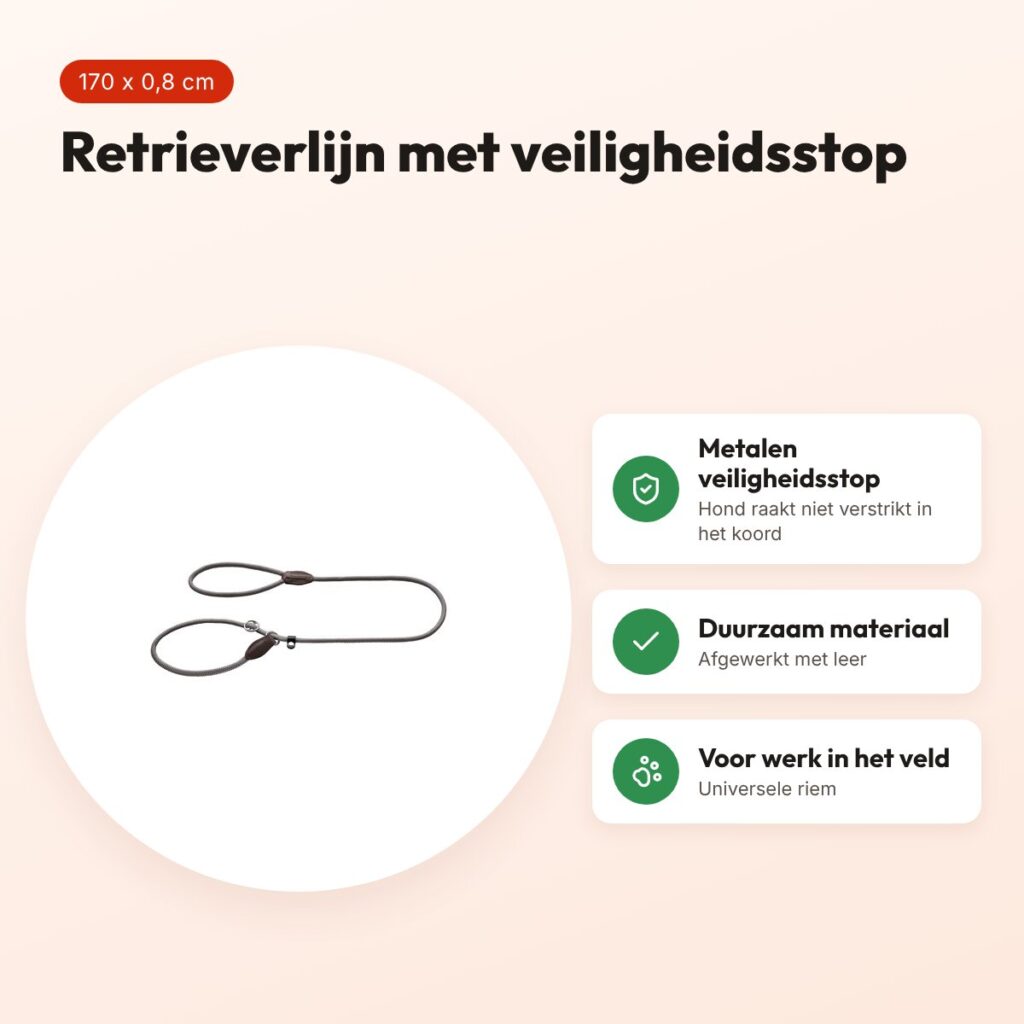 Hunter retrieverlijn Freestyle met stop grijs 170 x 0,8 cm – voordelen
