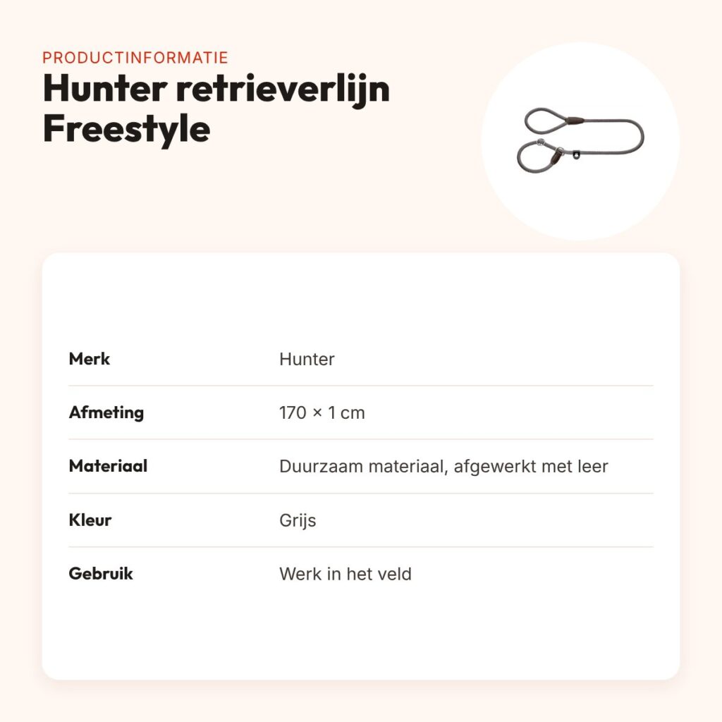 Hunter retrieverlijn Freestyle met stop grijs 170 x 1 cm – productinformatie