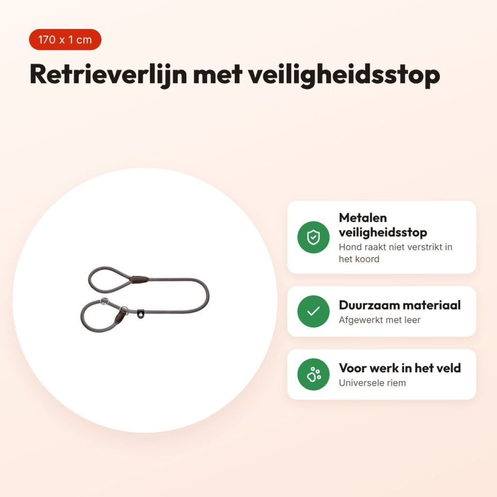 Hunter retrieverlijn Freestyle met stop grijs 170 x 1 cm – voordelen