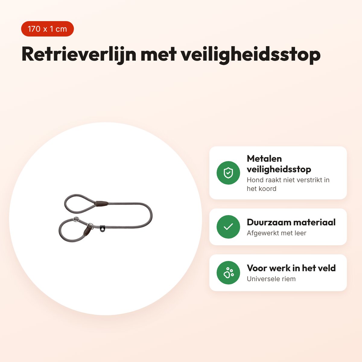 Hunter retrieverlijn Freestyle met stop grijs 170 x 1 cm – voordelen