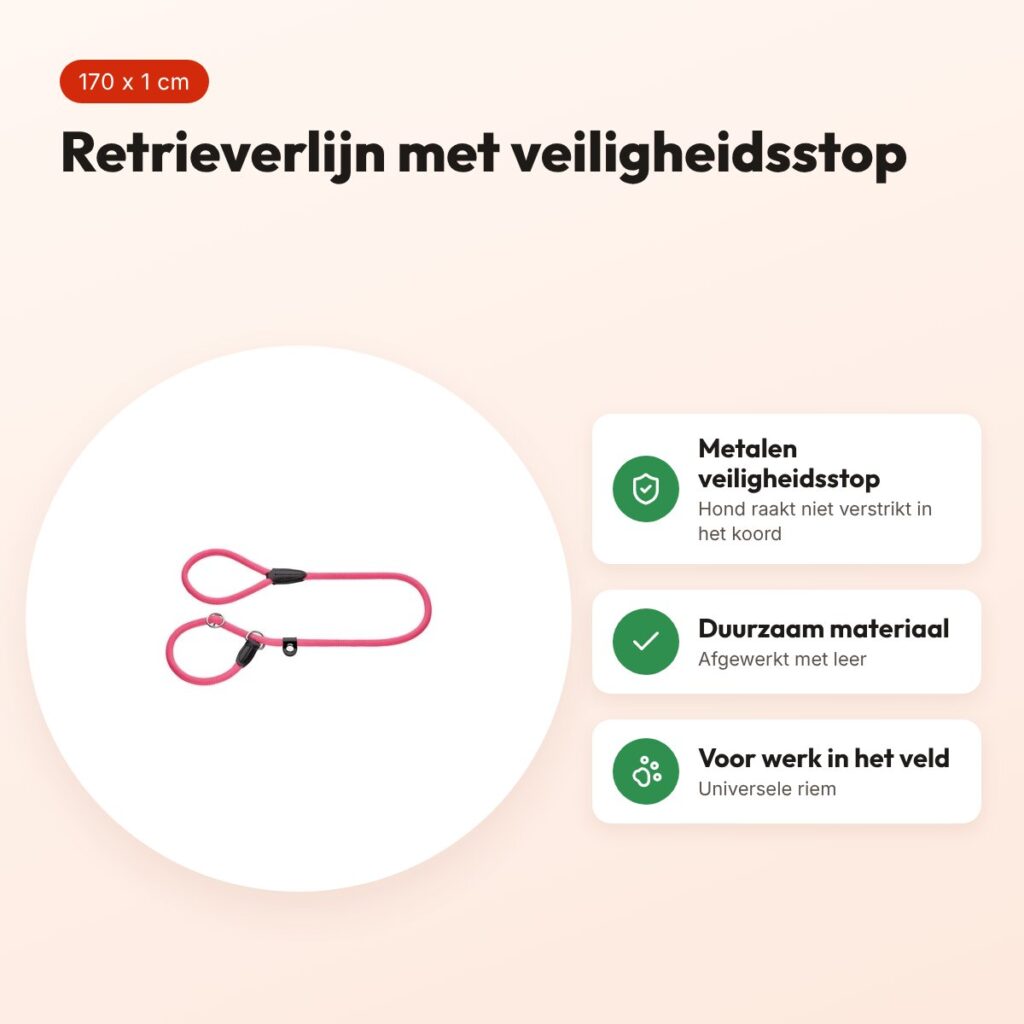 Hunter retrieverlijn Freestyle met stop neon roze 170 x 1 cm – voordelen