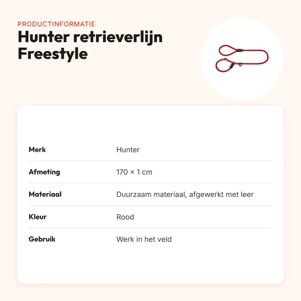 Hunter retrieverlijn Freestyle met stop rood 170 x 1 cm – productinformatie