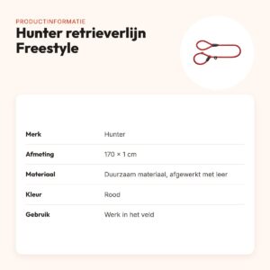 Hunter retrieverlijn Freestyle met stop rood 170 x 1 cm – productinformatie
