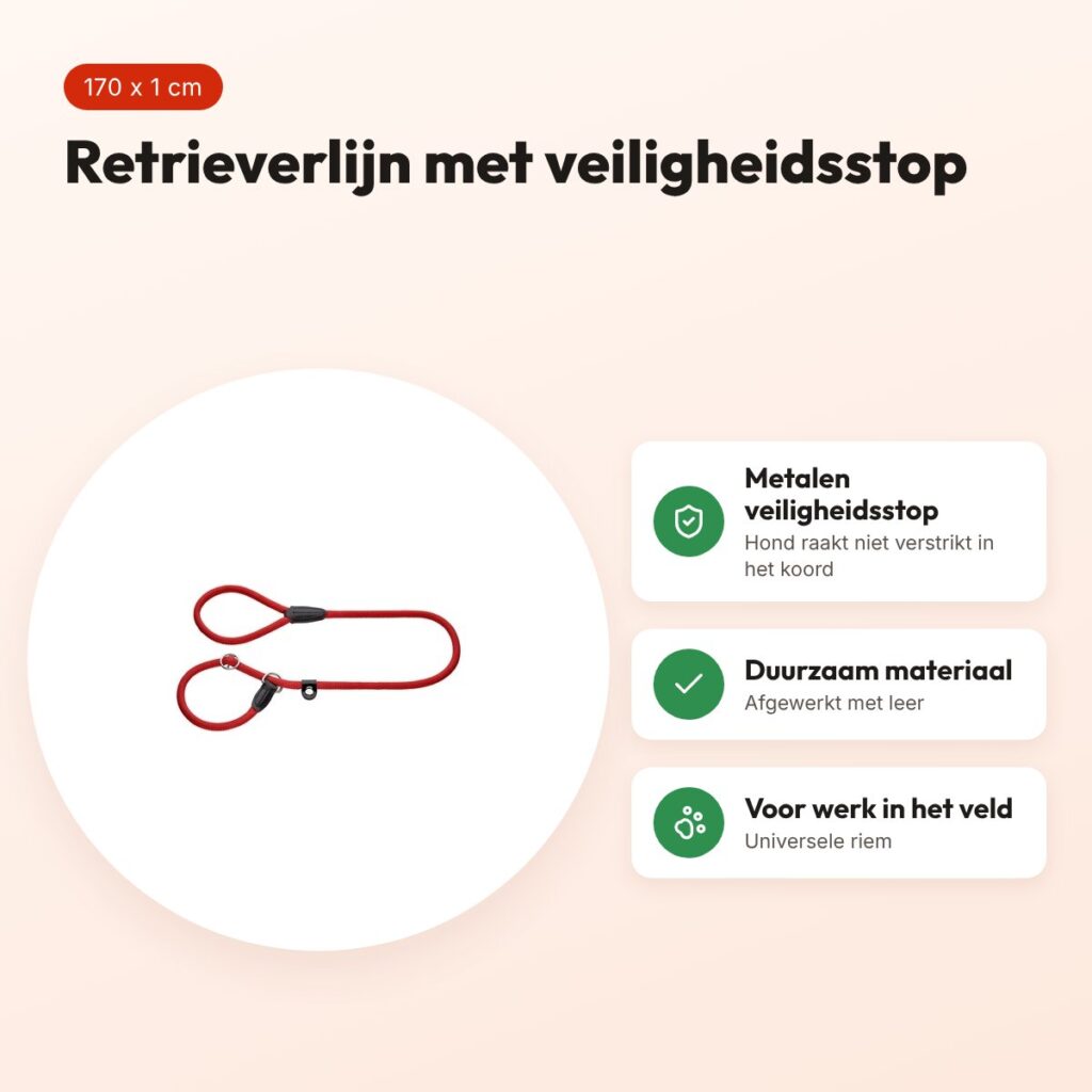 Hunter retrieverlijn Freestyle met stop rood 170 x 1 cm – voordelen