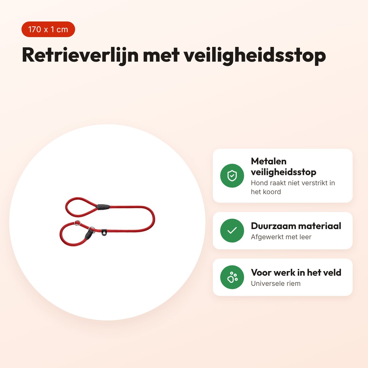 Hunter retrieverlijn Freestyle met stop rood 170 x 1 cm – voordelen
