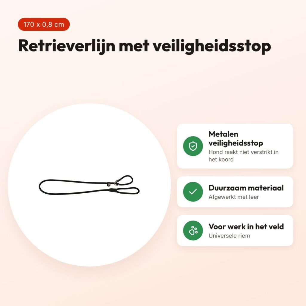 Hunter retrieverlijn Freestyle met stop zwart 170 x 0,8 cm – voordelen