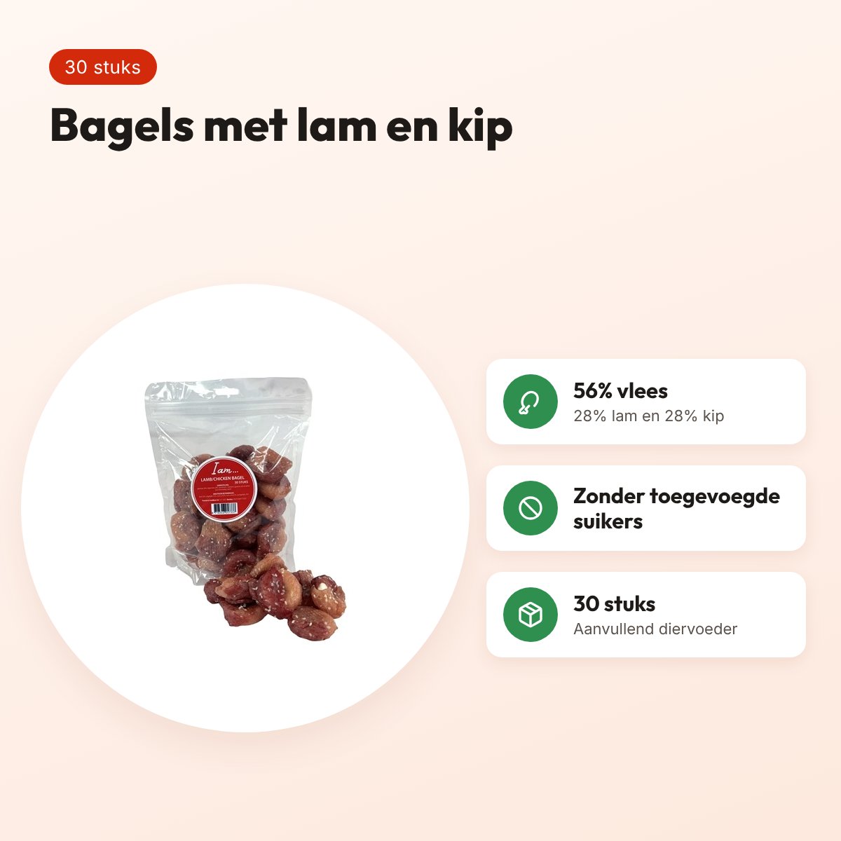 I Am Bagel lam en kip hondensnacks 30 stuks – 56% vlees – voordelen