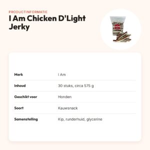 I Am Chicken D'Light Jerky hondensnack 30 stuks – kip en runderhuid – productinformatie