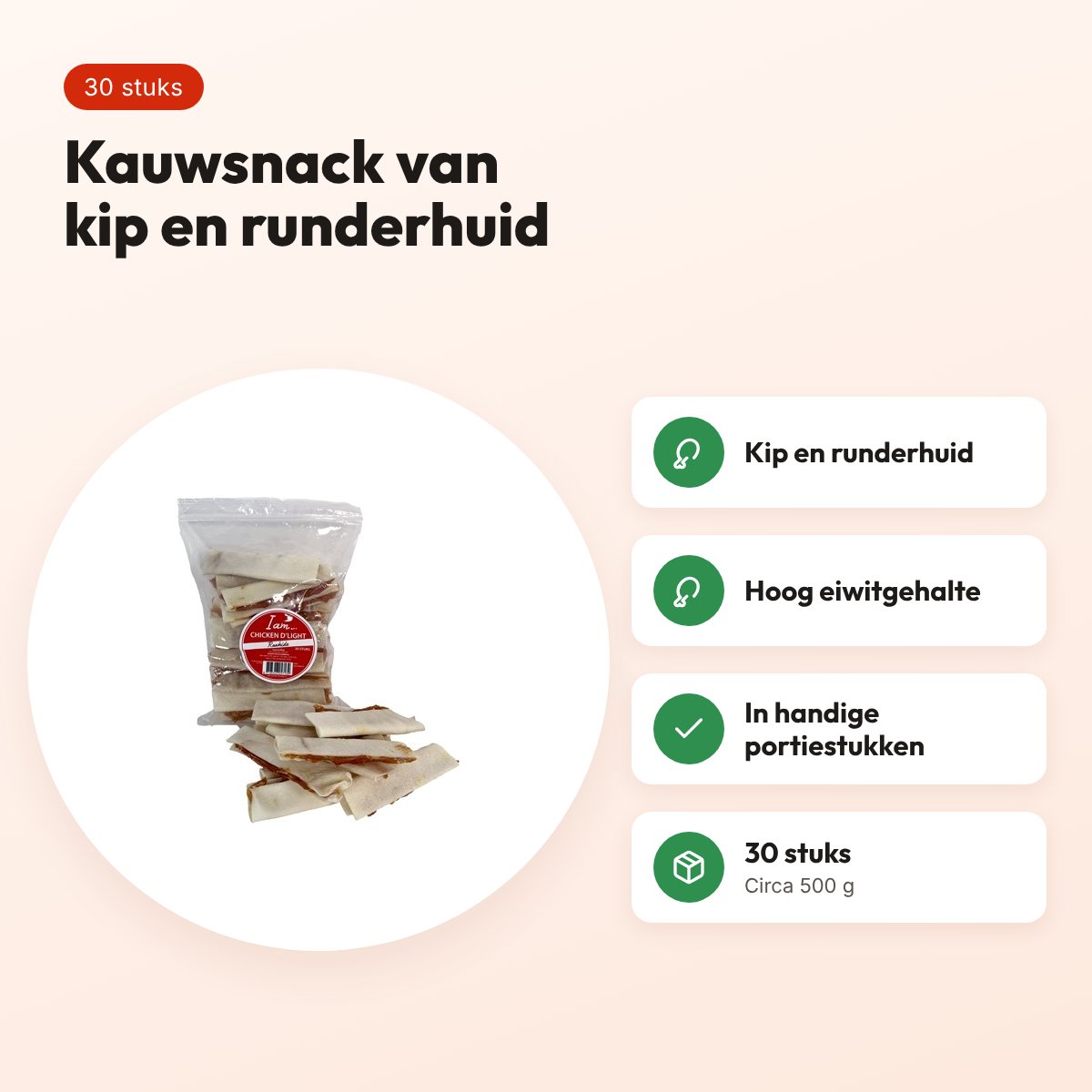 I Am Chicken D'Light Rawhide hondensnack 30 stuks – kip en runderhuid – voordelen