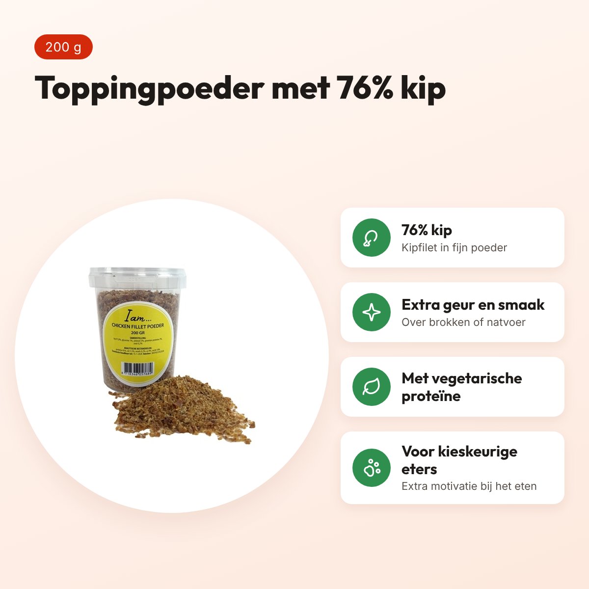 I Am Chicken Fillet poeder 200 g – topping voor honden – voordelen