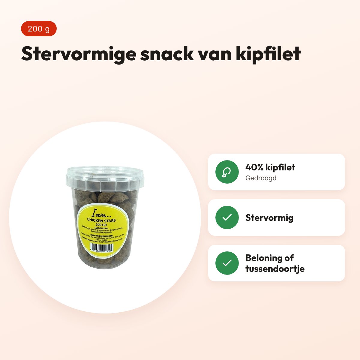 I Am Chicken Stars hondensnack kip 200 g – stervormig – voordelen