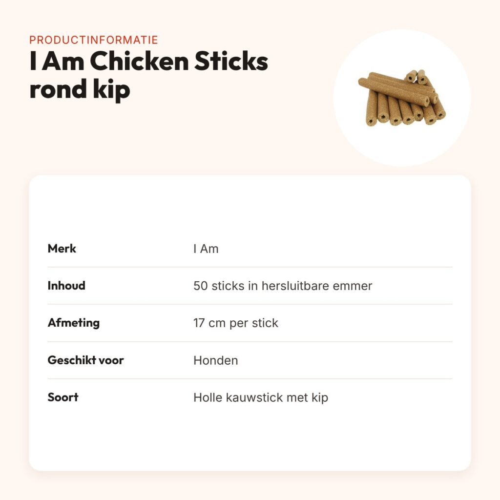 I Am Chicken Sticks rond kip 17 cm – kauwsnack voor honden, 50 stuks – productinformatie