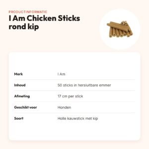 I Am Chicken Sticks rond kip 17 cm – kauwsnack voor honden, 50 stuks – productinformatie