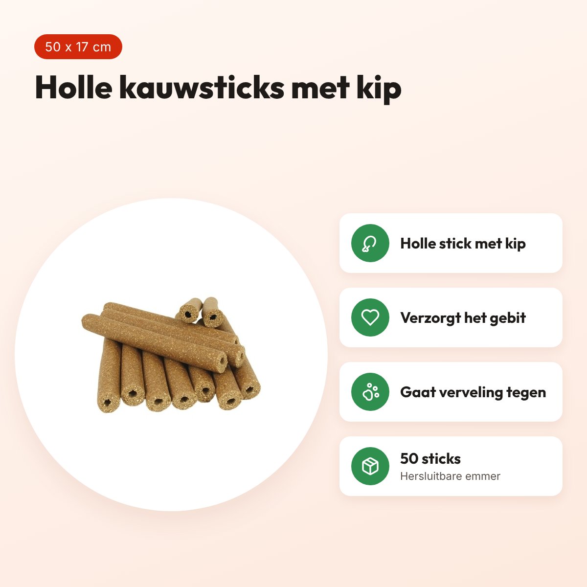 I Am Chicken Sticks rond kip 17 cm – kauwsnack voor honden, 50 stuks – voordelen